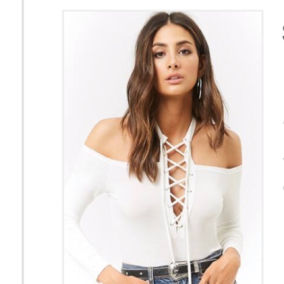 New Forever 21 Plus Ribbed White Bodysuit Lace Up